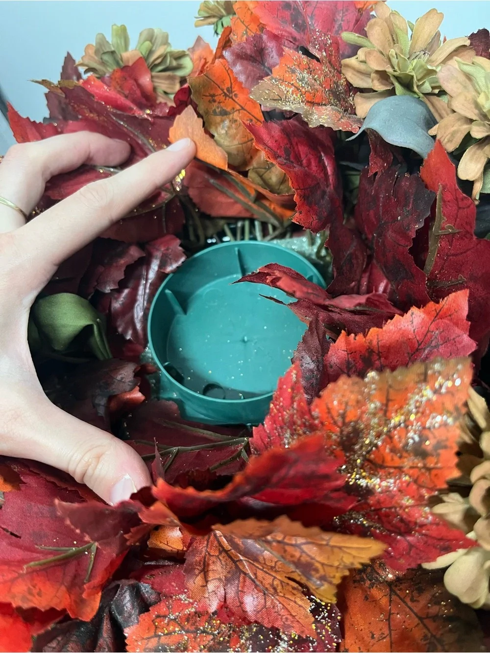 Autumn Faux Maple Leaf and Floral Centerpiece